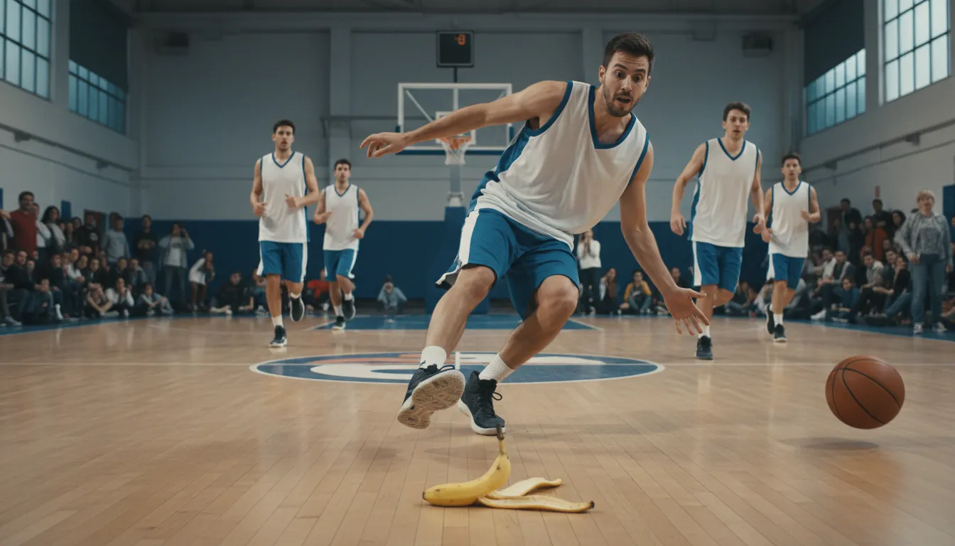 Ilustración de have one foot on a banana peel: Close to experiencing trouble or failure.
