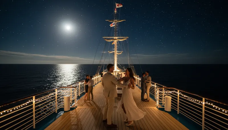 Illustration of loveboat: a romantic boat or cruise experience