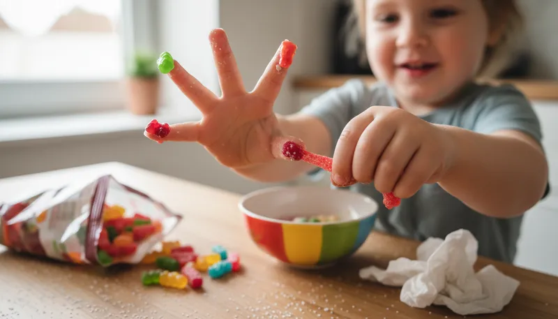 Illustration of gummy: Soft and sticky, like gum.