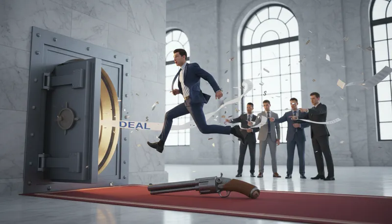 Illustration of gun jumping: Acting hastily before proper approval.