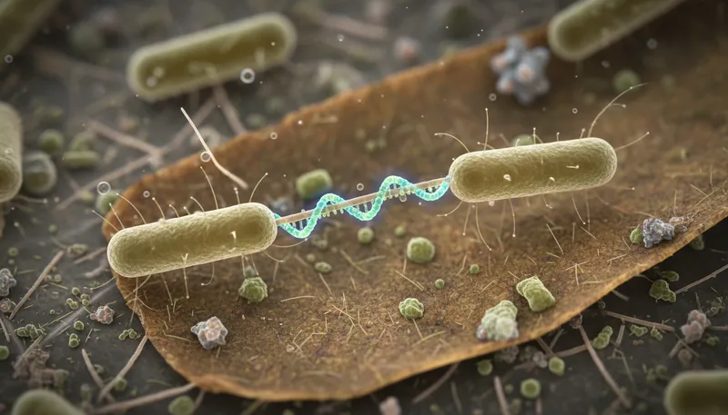Illustration of conjugation: sexual reproduction process in bacteria