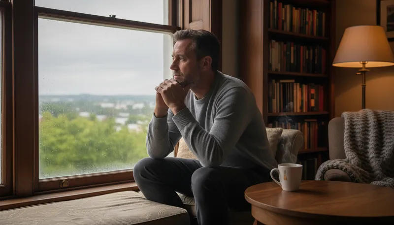 Illustration of contemplative: Engaged in deep reflective thought.