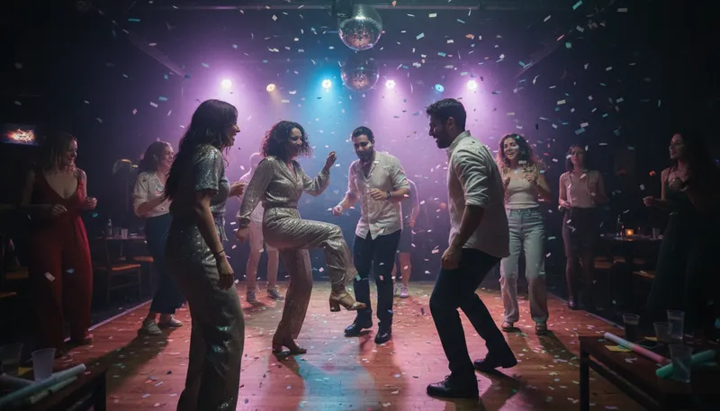 Illustration of boogie: To dance energetically and lively.