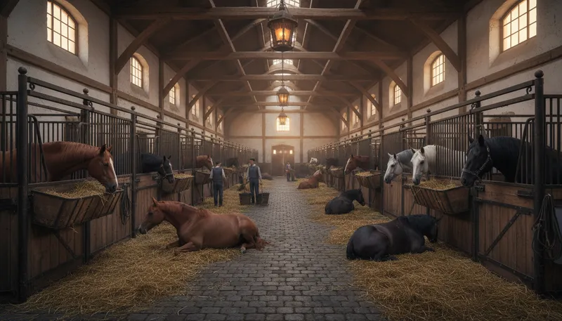 Illustration of stable: building for animals