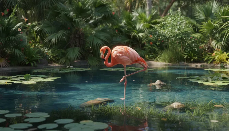 Illustration of flamingo: a large pink wading bird.