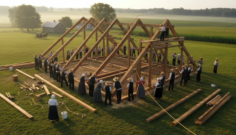 Illustration of amish: A group known for simple living and plain dress.