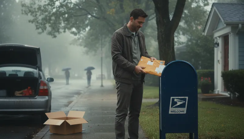 Illustration of mail it in: submit something by postal service.