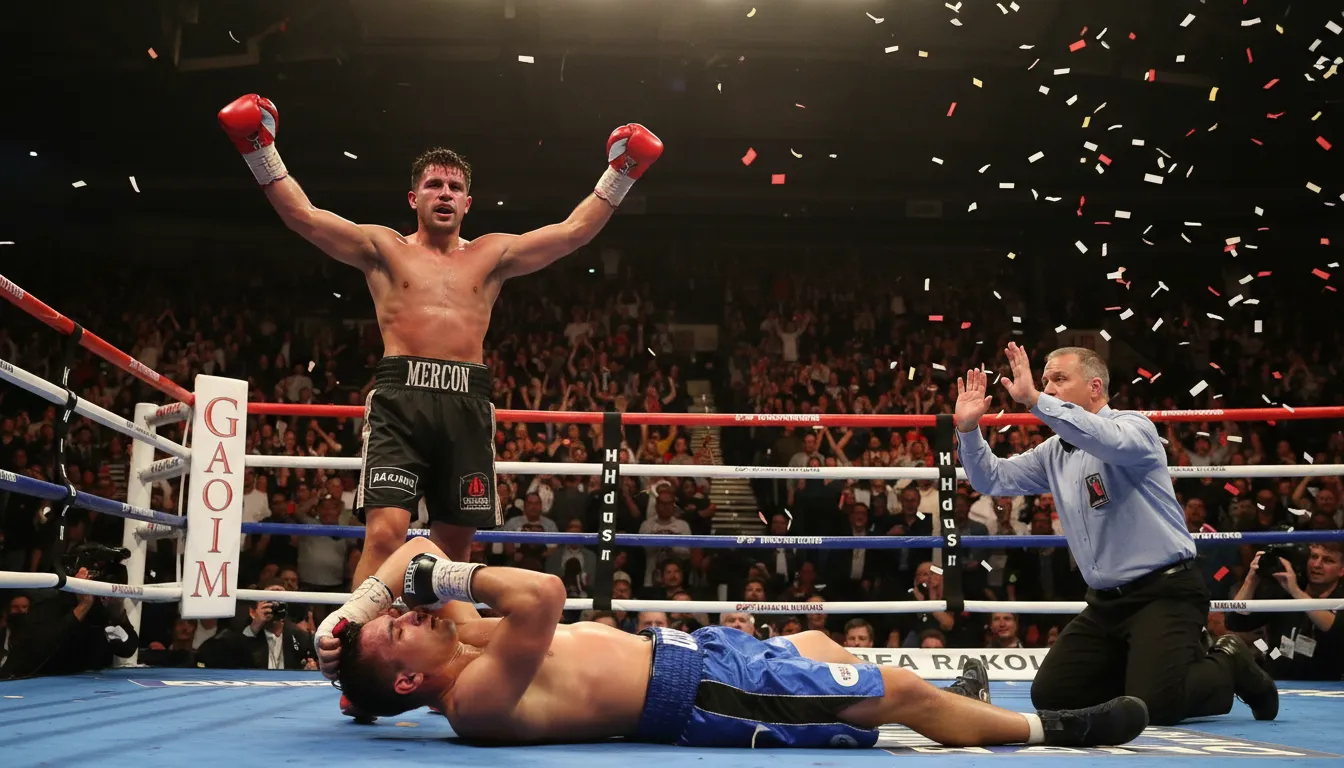 knockout 的插图：a boxing victory where the opponent is made unconscious
