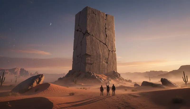 Illustration of monolith: large single stone or structure.