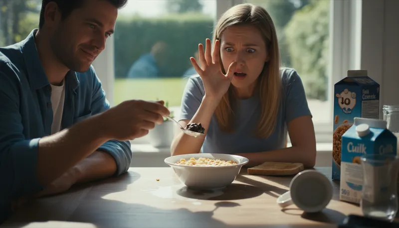 Illustration of shit in someone's cereal: to ruin someone's good situation or mood