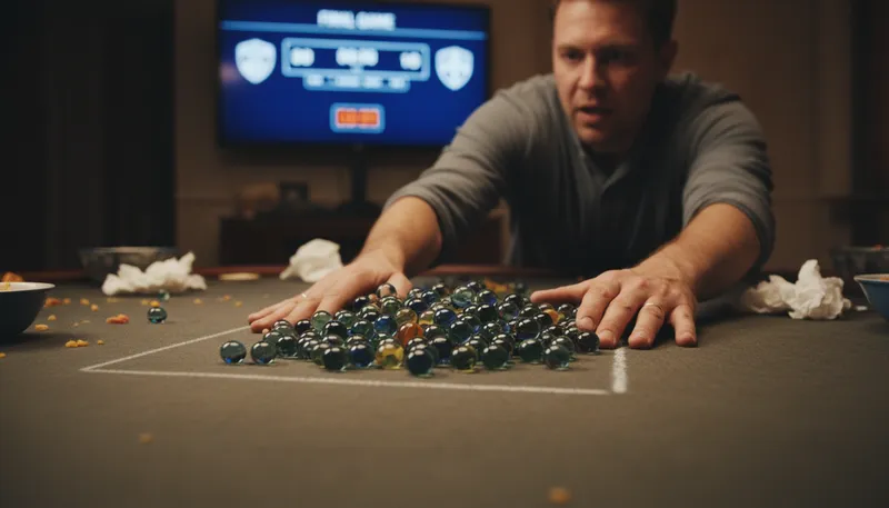 Illustration of all the marbles: the entire stake or risk in a situation.