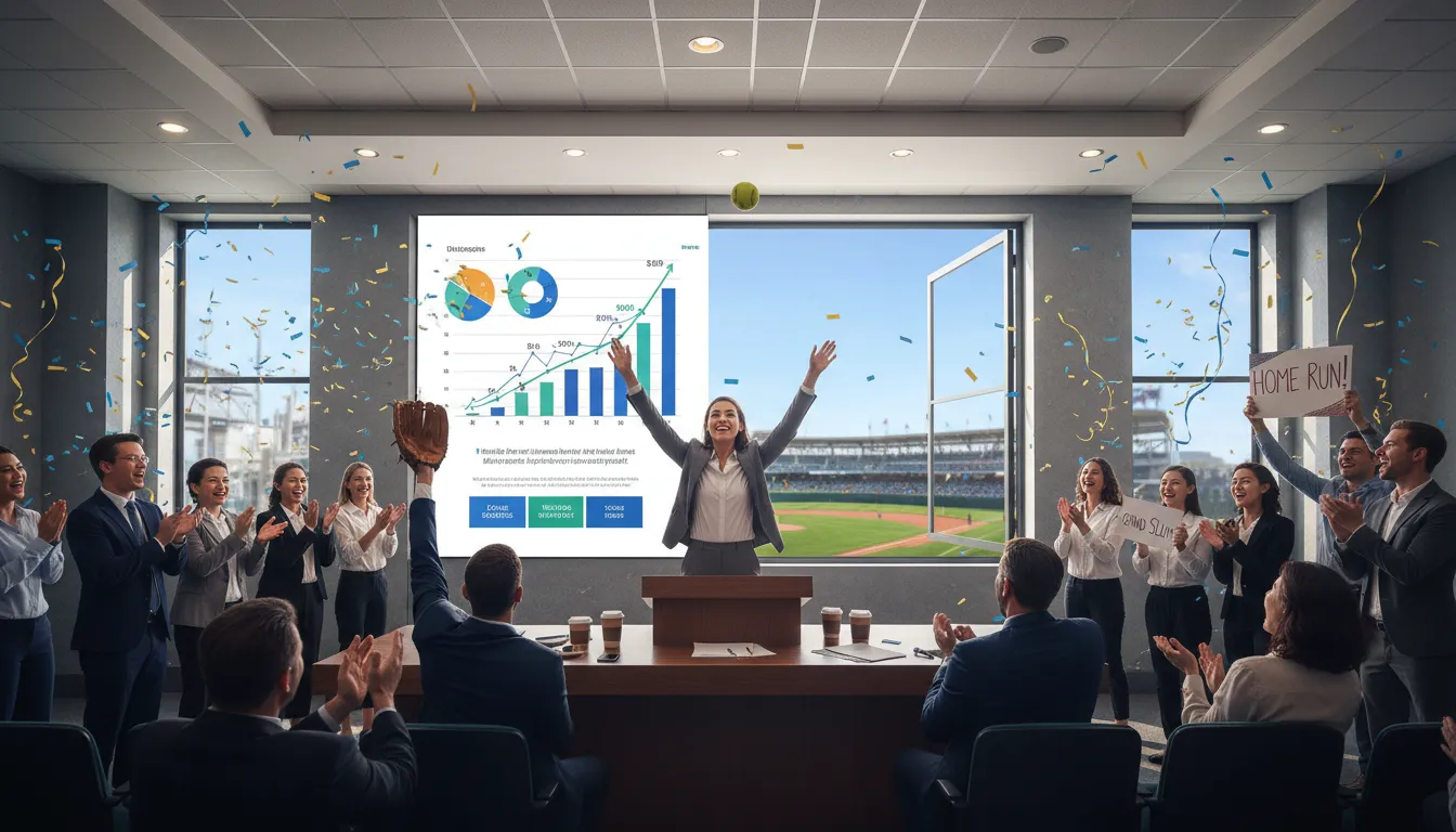 Illustration de hit one out of the ballpark : To achieve something extraordinary.