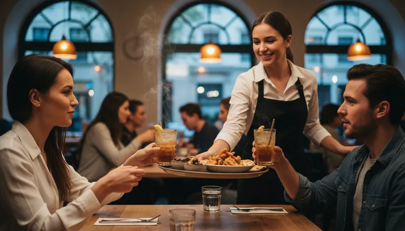 Illustration of server: person who serves customers in a restaurant