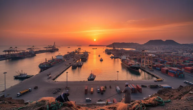 Illustration of aden: city in Yemen by the Arabian Sea