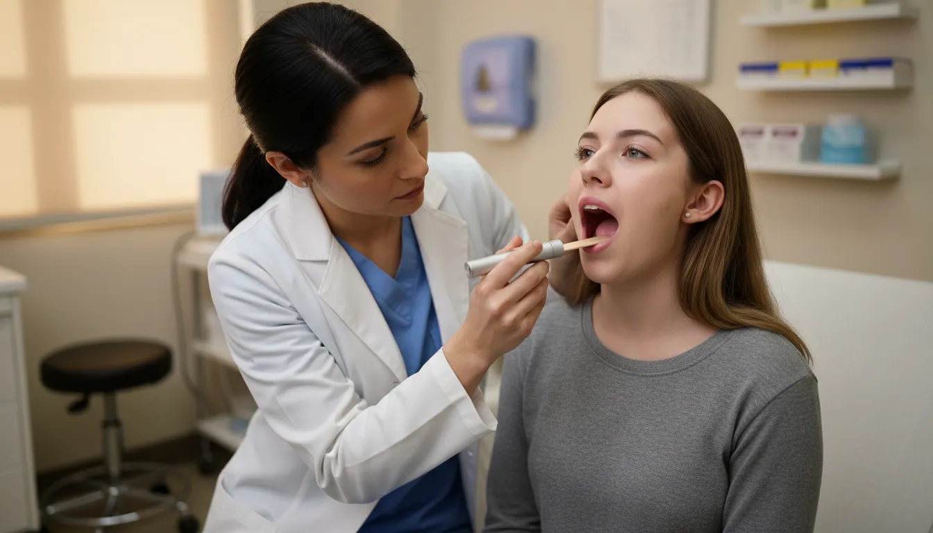tonsil 的插圖：A small gland located in the back of the throat.