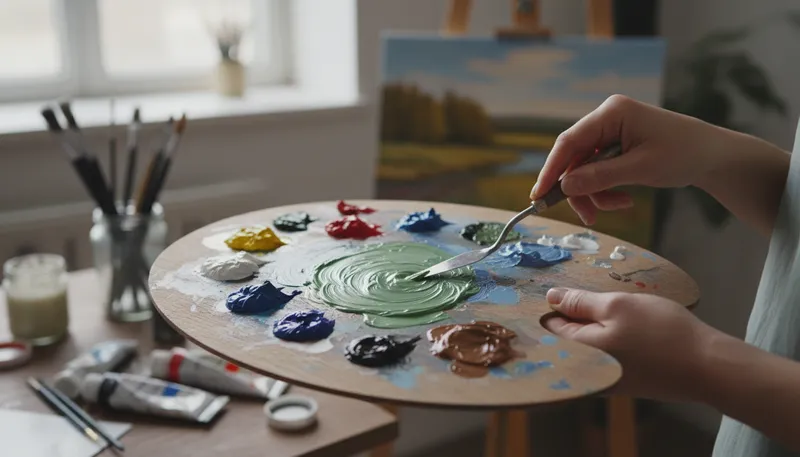 Illustration of pallet: artistic board for mixing paints