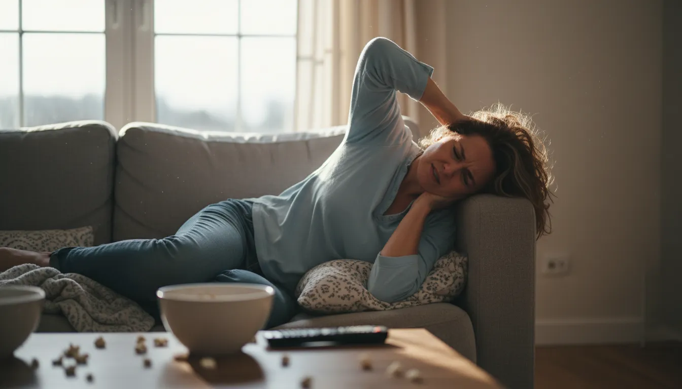 sleep funny 的插图：To sleep in an awkward position causing discomfort.