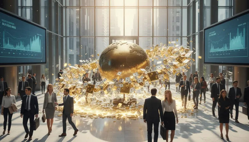 Illustration of money makes the world go around: Money is essential for daily life and activities.