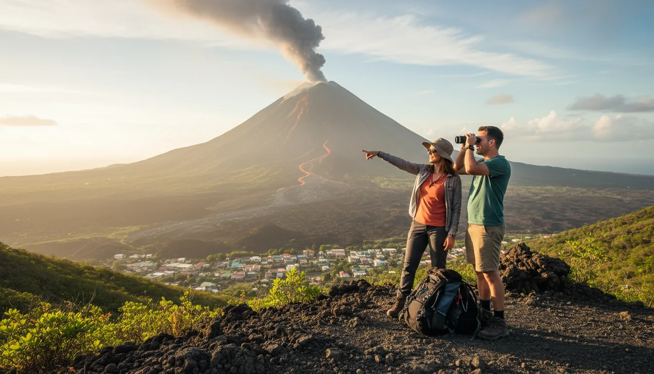 Montserrat 일러스트: An island known for its volcanic activity.