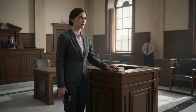 Illustration of take the stand: to testify in a legal setting.