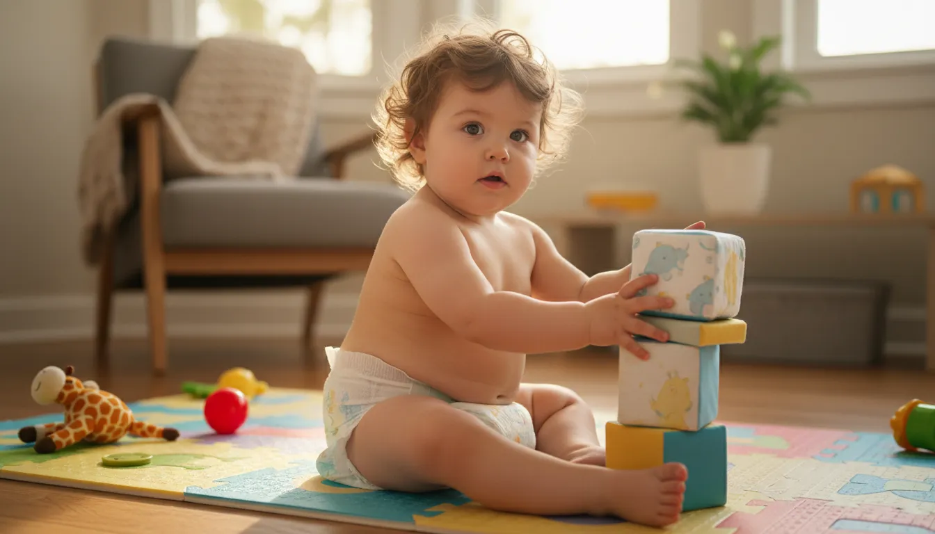 in diapers का चित्र: wearing an absorbent undergarment for babies
