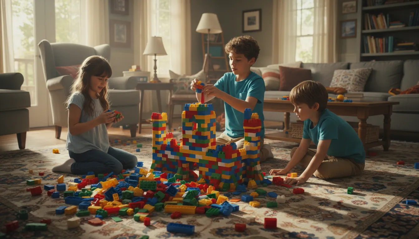 ภาพประกอบของ LEGOs: Colorful plastic blocks for creative building.