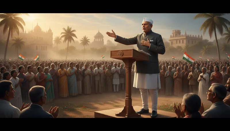 Illustration of jawaharlal: Refers to Jawaharlal Nehru, India's first Prime Minister.