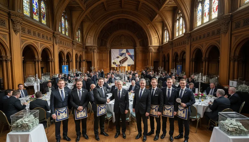Illustration of freemasons: A fraternal organization with secret rituals.