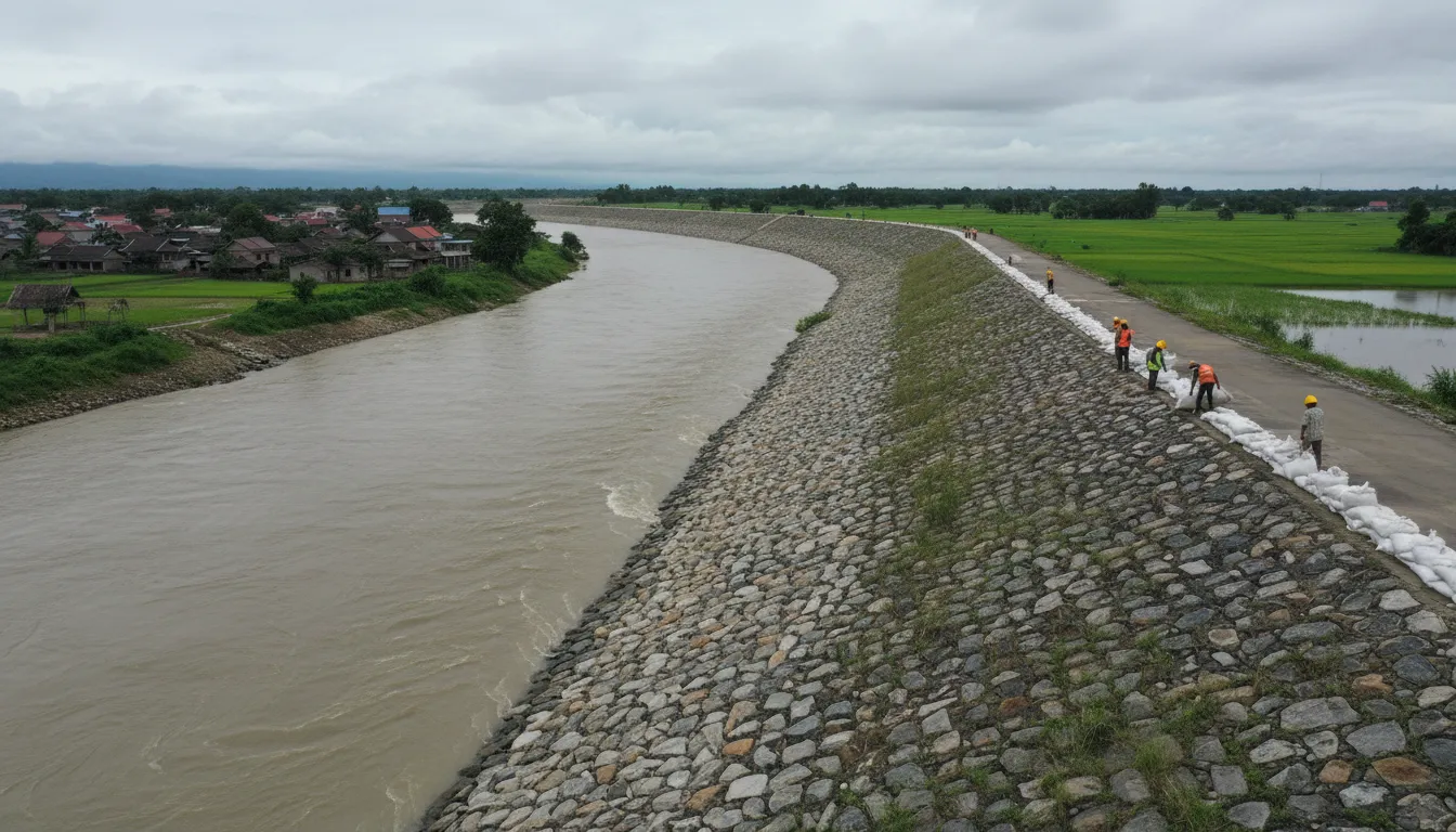 “bund” kelimesinin çizimi: an embankment or a wall built along a river