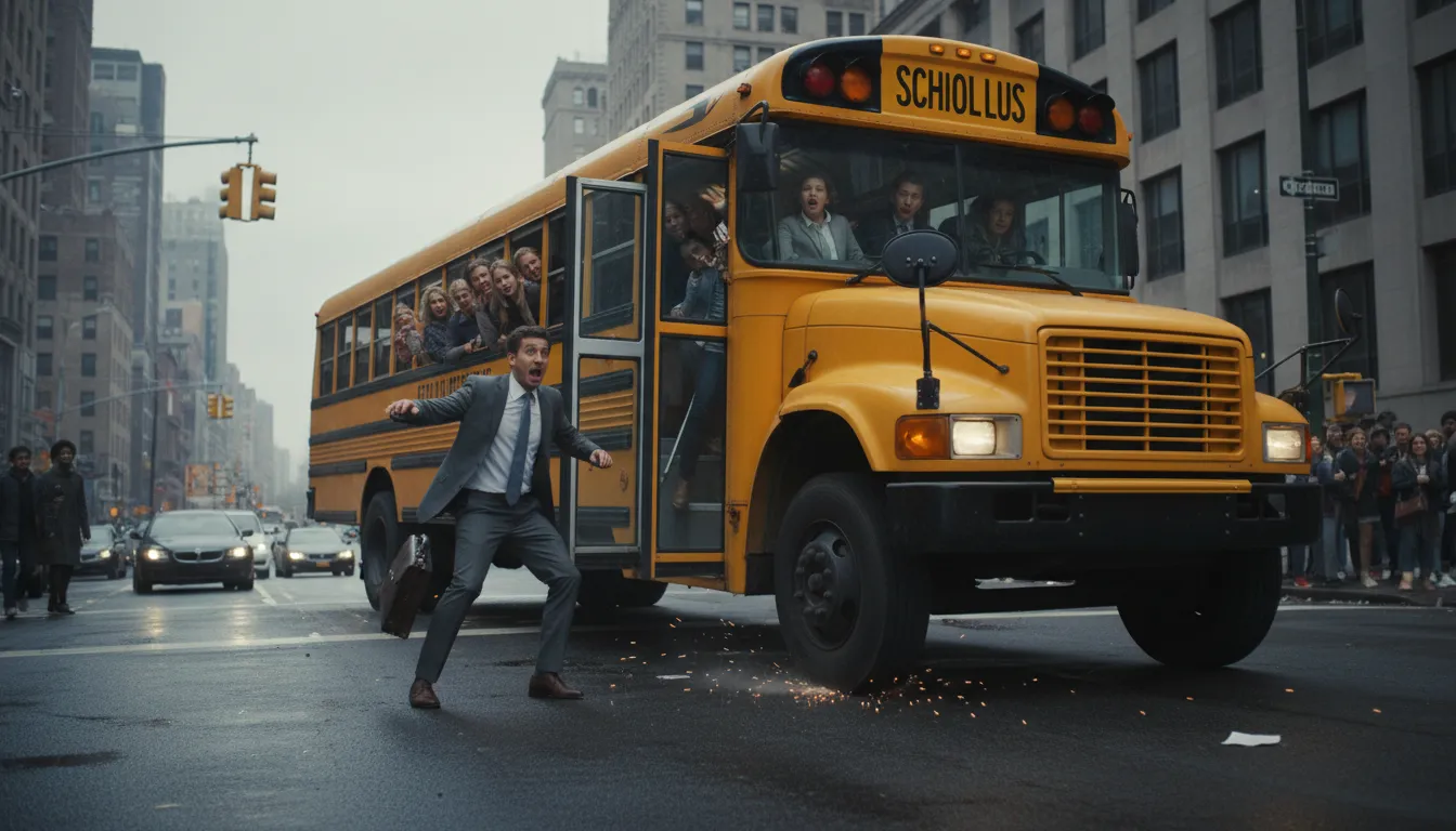 Illustration of the wheels come off the bus: things go wrong or fail suddenly