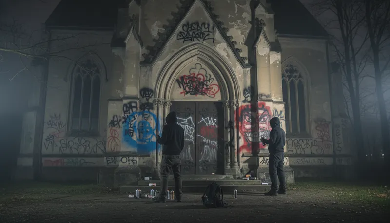 Illustration of desecrate: Treat a sacred place with disrespect.