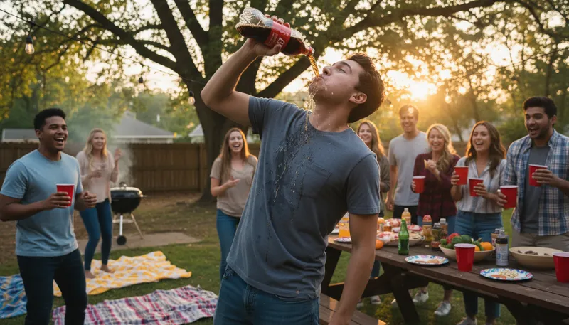 Illustration of chug: To drink something quickly and greedily.