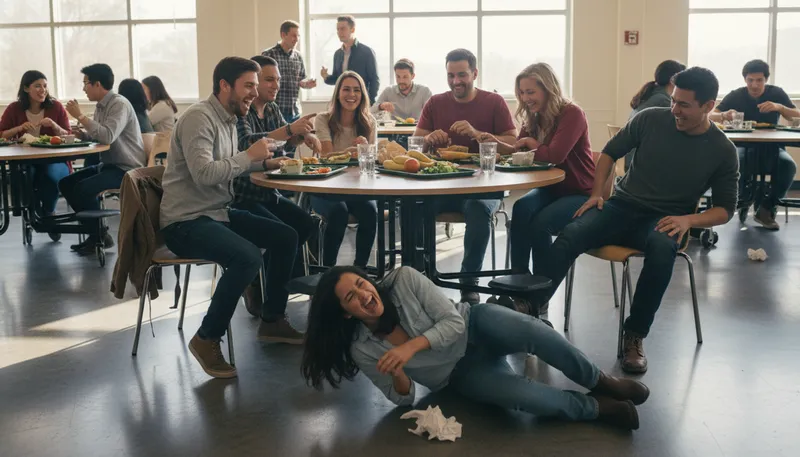 Illustration of in splits: Laughing uncontrollably.