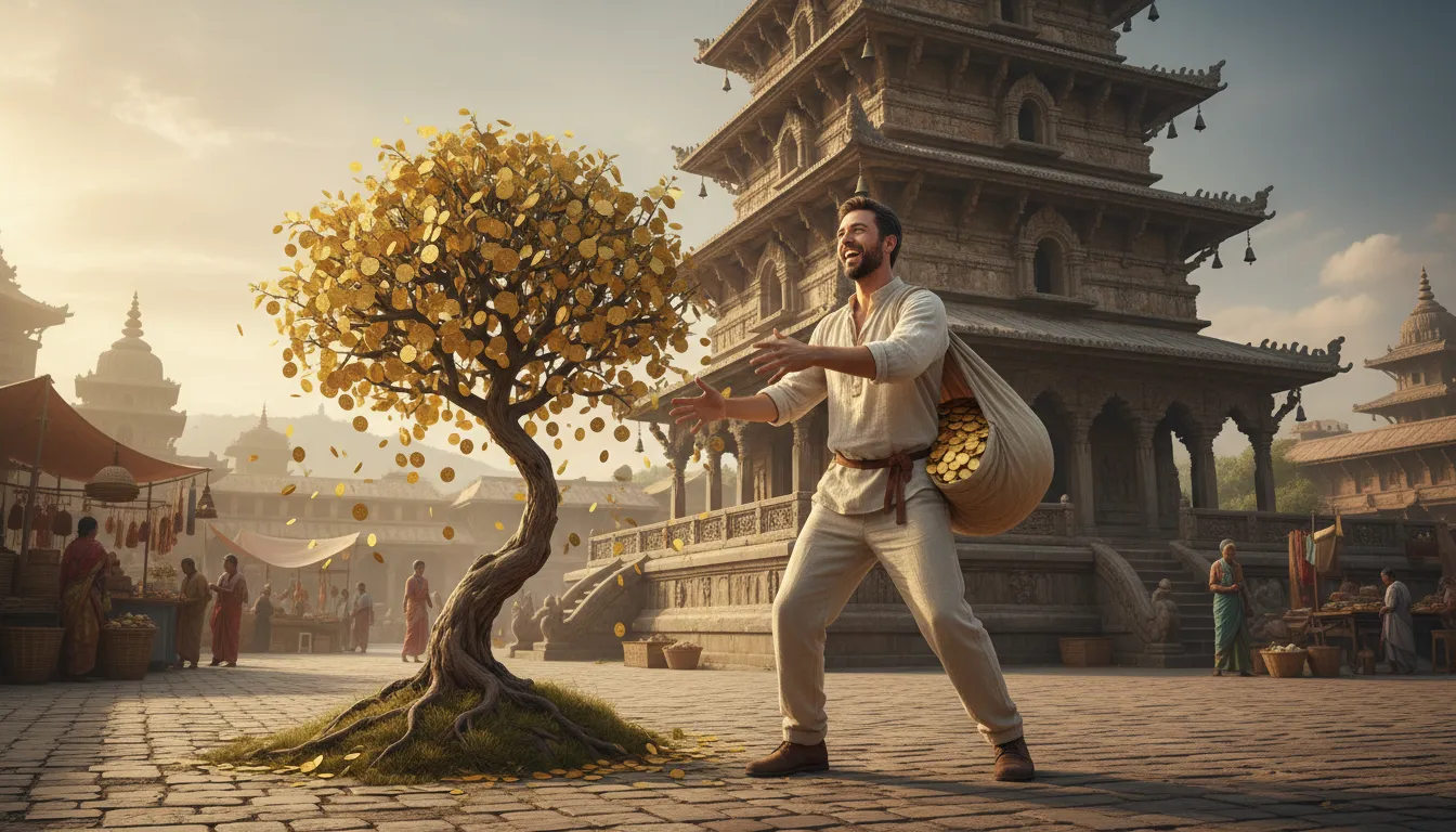 Ilustración de shake the pagoda tree: To quickly and easily make a fortune.
