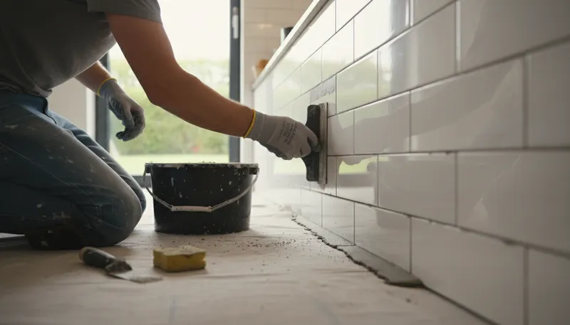 Illustration of grout: A mixture used to fill gaps between tiles.
