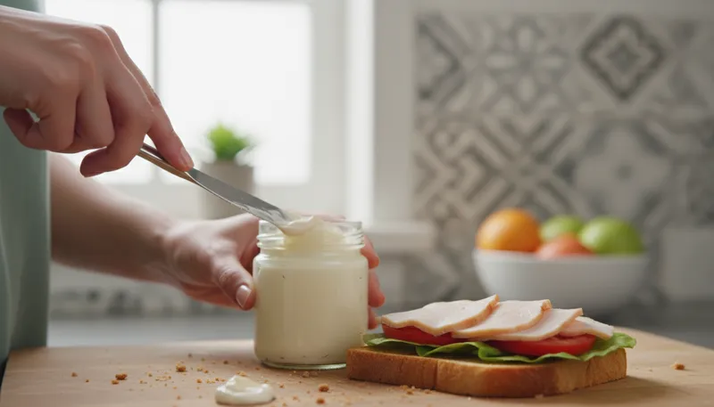 Illustration of mayonnaise: A thick sauce made from eggs and oil.