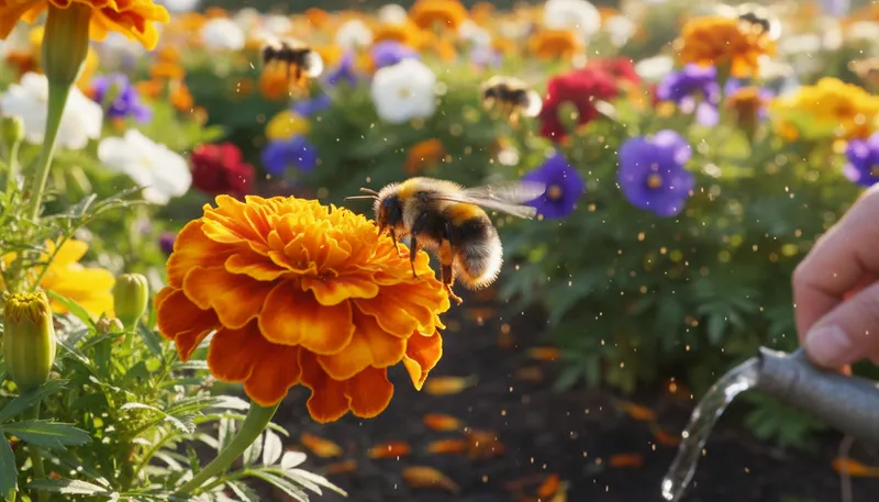 Illustration of pollination: Transfer of pollen to fertilize plants.