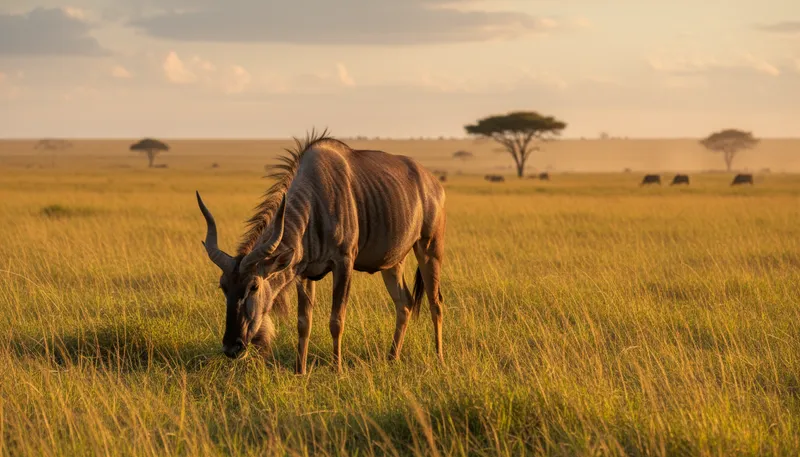 Illustration of gnu: A large African antelope, also known as wildebeest.