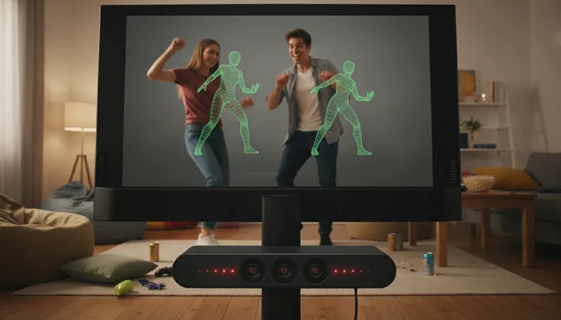 Illustration of kinect: A motion-sensing input device for gaming.