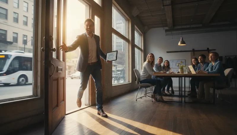 Illustration of opportunity knocks: a chance to do something important arrives.