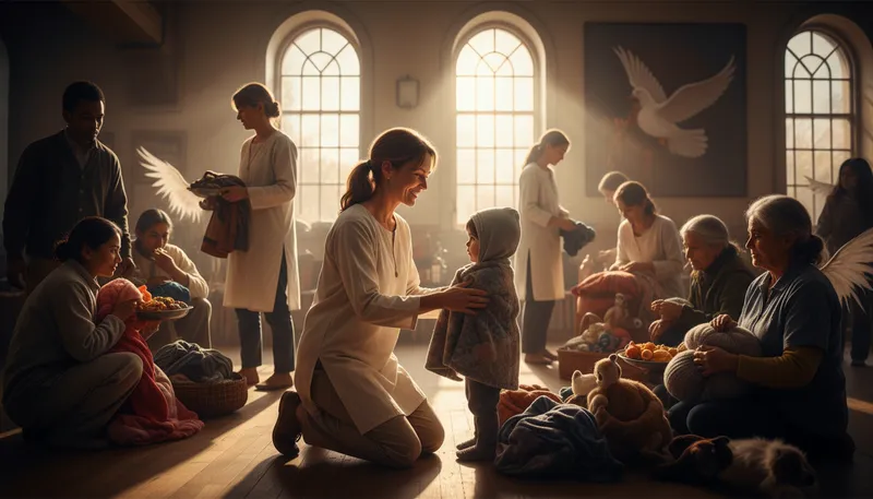 Illustration of on the side of the angels: supporting good or noble causes