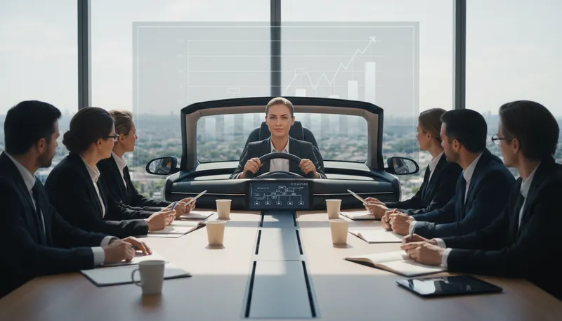Illustration of in the driving seat: In control of a situation or decision-making.