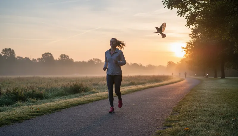 Illustration of up with the lark: Wake up very early in the morning.