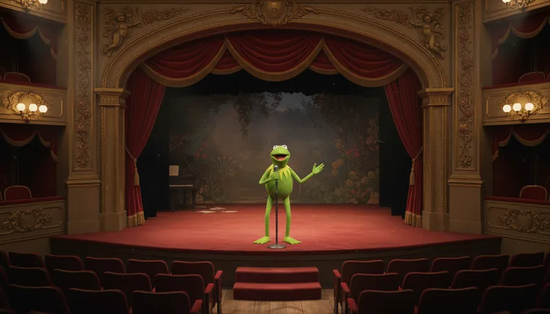 Illustration of kermit: A green frog character from television.