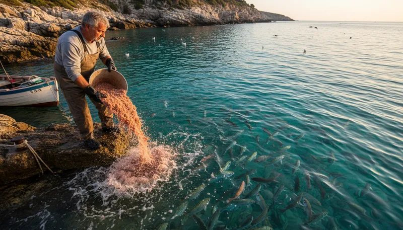 Illustration of chum: fish bait used to attract fish
