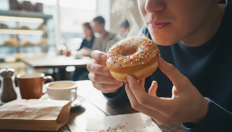 Illustration of doughnut: A sweet fried pastry, often ring-shaped.