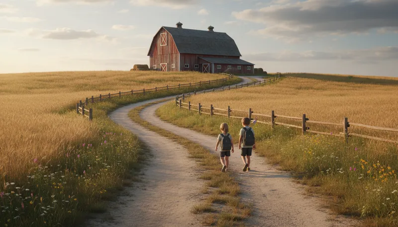 Illustration of the long way around the barn: taking a longer route to reach a destination.