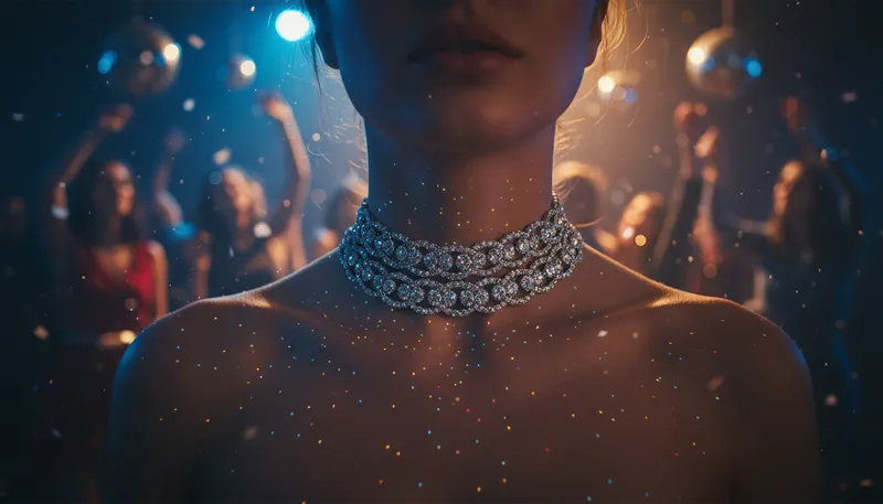 Illustration of choker: A close-fitting necklace worn around the neck.