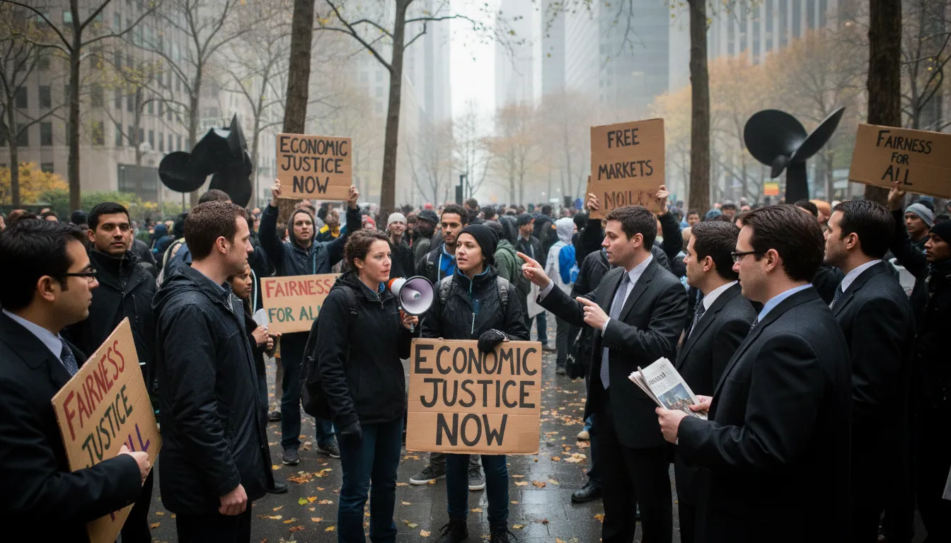 Ilustración de OWS: Occupy Wall Street, a protest movement.