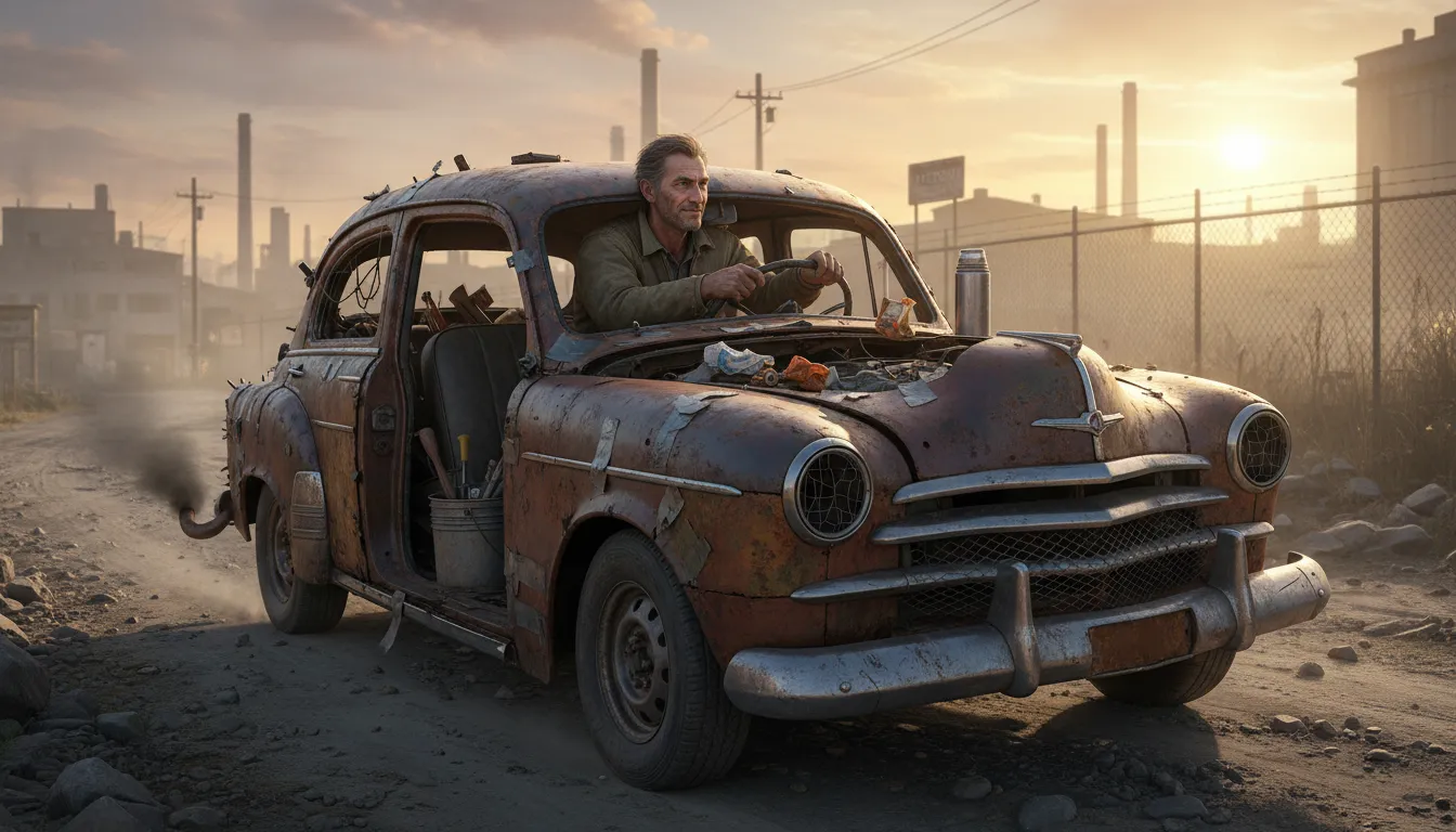 bolt bucket 的插图：an old and broken-down car